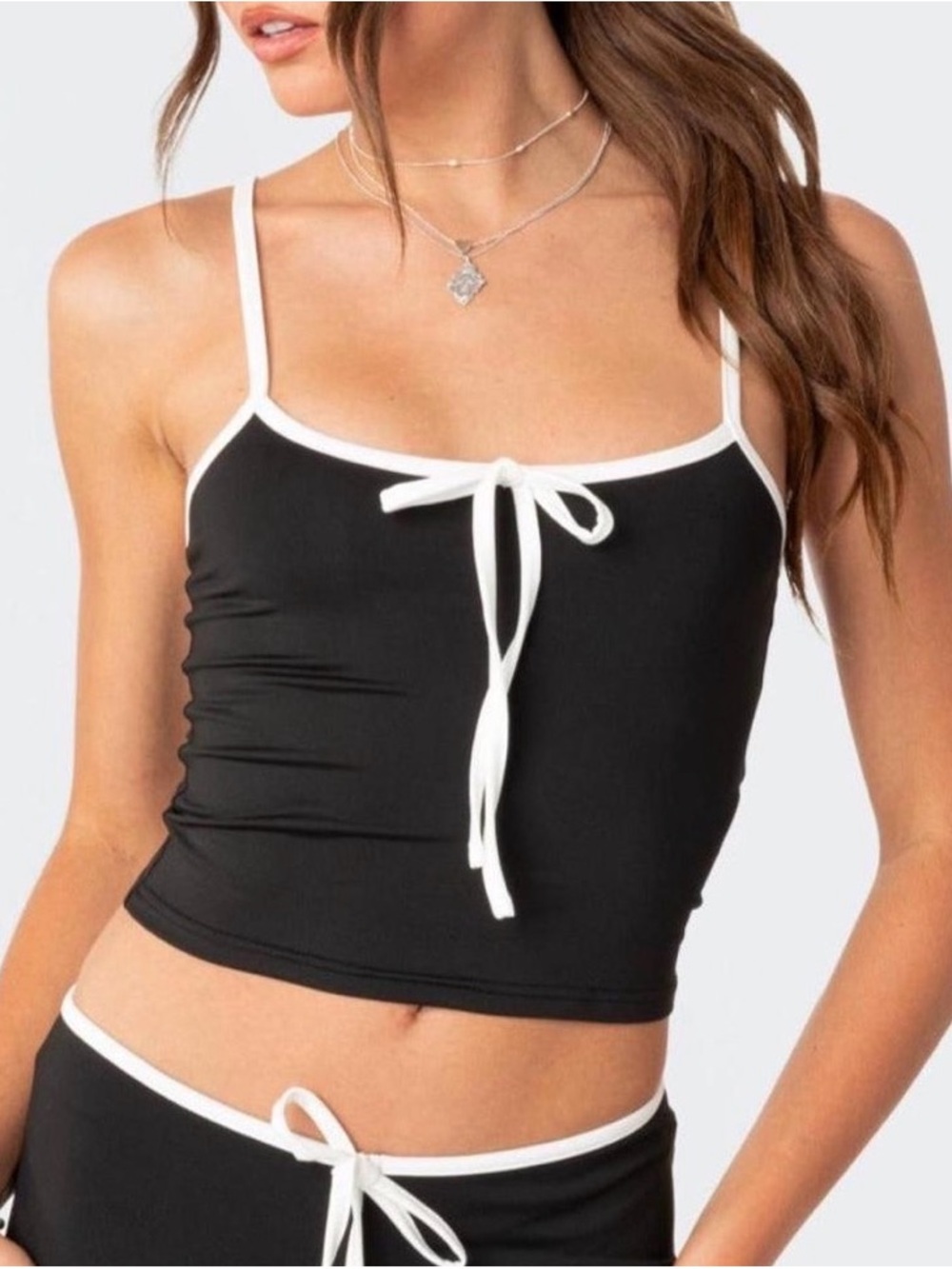 Edikted Black Tank with White Trim and Front Tie